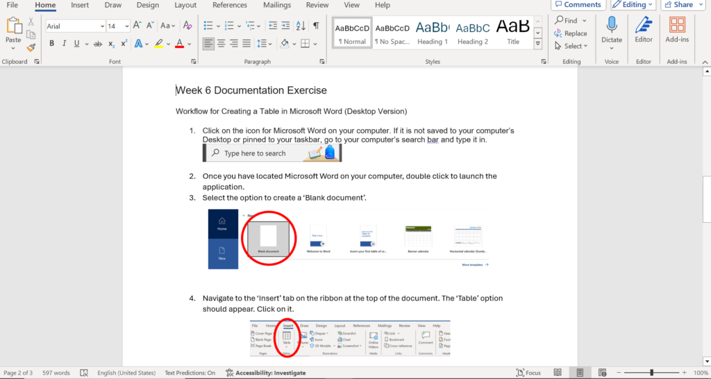 Screenshot of part of documentation sheet 